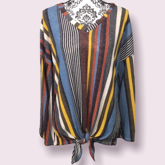 LAST ONE V Neck Striped Bell Sleeve Top - Picture 7 of 14